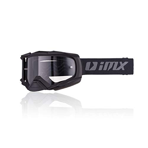 iMX Gafas DUST | Ahumado oscuro + visera transparente | Lente antivaho y antirrayas | Protección de nariz | Espuma de tres capas | Juego de dos viseras | Motocross Enduro MTB Downhill MX, negro matt