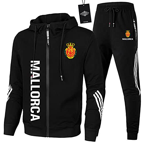 JesUsAvila de Los Hombres Chandal Conjunto Trotar Traje R.eal-C.lub Hooded Zipper Chaqueta + Pantalones Deporte Sudadera Suéter Gimnasio/Negro/L