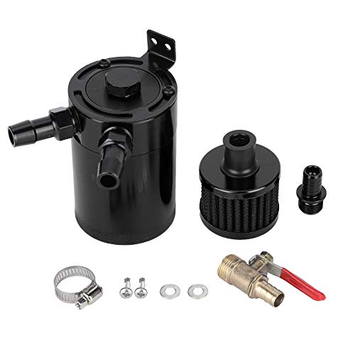 Juego de filtro de tanque de captura de aceite de coche universal Lata de depósito de tanque de aceite de aleación de aluminio con kit de accesorios de 2 puertos(Negro)