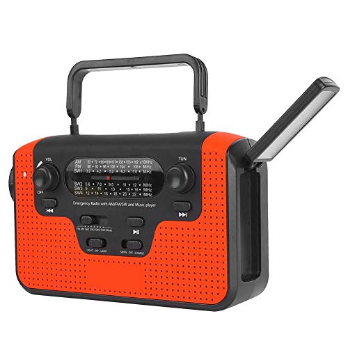 Keenso Radio de manivela Solar multifunción, manivela Solar multibanda Am/FM/SW Tarjeta Bluetooth Radio enchufable lámpara de Linterna LED portátil(Rojo)