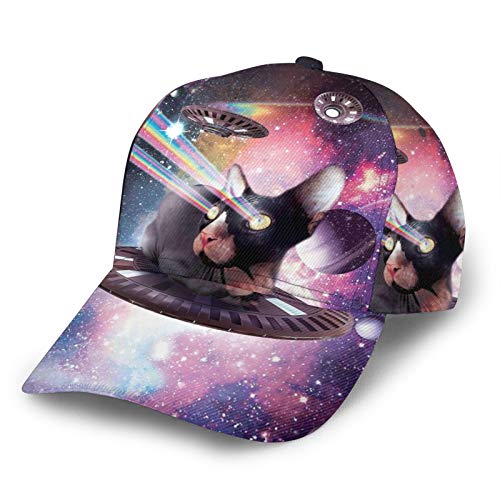 LAOLUCKY Gorra de béisbol ajustable con cierre snapback casual Trucker Hats Sun Hat Men Women Universe Lazer Space Hairless Cat Riding UFO Black Talla única