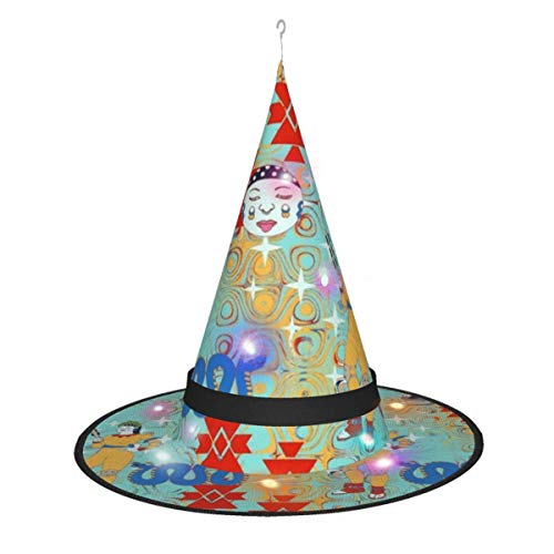 leyhjai Decoraciones de Halloween Sombrero de Bruja, Diosa de la Luna Azteca Coyolxauhqui Sombrero de Bruja Brillante Iluminado Colgante Gorro Puntiagudo para Adultos a