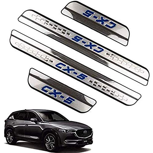 LIMEID 4 Piezas Protectores de Umbral de la Puerta del Coche de Acero Inoxidable para Mazda Cx-5 2017-2020, Pedal de Placas de protección de Coche, Protector de Placa de Desgaste Recorte,Blue