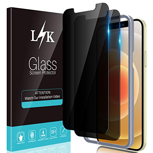 LϟK 2 Pack Protector de Pantalla de Privacidad Compatible con iPhone 12 y iPhone 12 Pro 5G 6.1 Pulgada - Cristal Templado Funda Compatible Sin Burbujas Kit Fácil de Instalar