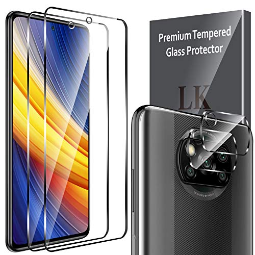 LK Compatible con Xiaomi Poco X3 Pro/Xiaomi Poco X3 NFC Protector de Pantalla,2 Pack Cristal Templado y 2 Pack Protector de Lente de cámara, Doble protección