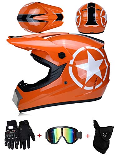 LZSH Casco de moto casco de motocross profesional, casco de cross, MTB, casco infantil, casco con gafas/guantes/máscara, ECE homologado adultos niños quad bike ATV go-kart-helm (E,L: 59-60 cm)