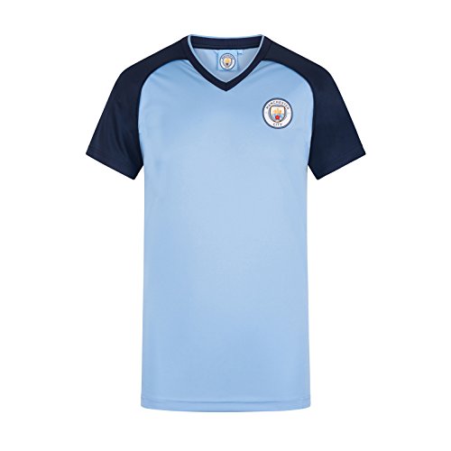 Manchester City FC - Camiseta Oficial para Entrenamiento - para Hombre - Poliéster - Azul Cielo Cuello de Pico - L