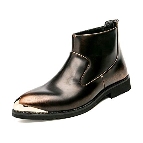 MING-BIN Zapatos cómodos Botas de Moda para Hombres detrás de la Cremallera Patente Relélura Patchwork Punto Puntiagudo Puntotra de Punta de tacón bajo Suela de Goma de Cuero sintético Moda