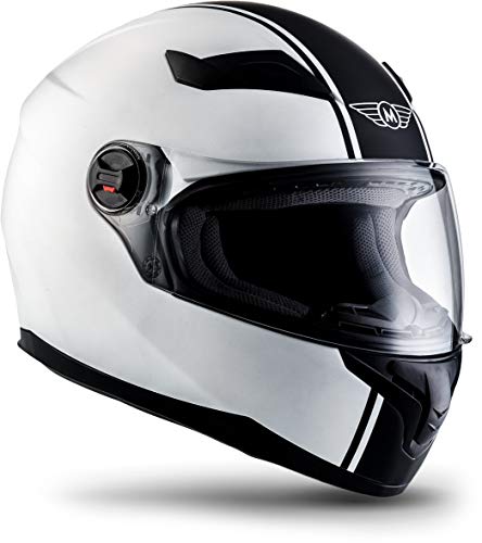 MOTO X86 Casco Integrale Motocicleta, ECE certificado, Visera incluyendo Bolsa de Casco, M (57-58cm), Racing Mate Blanco