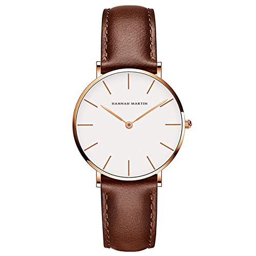 Mujer Relojes, Allskid Estilo Minimalista Cuero de PU Impermeable Elegante Cuarzo Relojes de Pulsera Women Watches (Free, Marron+Gold)