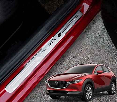 NA Protector de umbral de Puerta de Coche de 4 Piezas para Mazda CX-30 CX30 2019 2020, Ajuste del umbral del Pedal de Desgaste Placa de protección Accesorios de teletipo, Acero Inoxidable