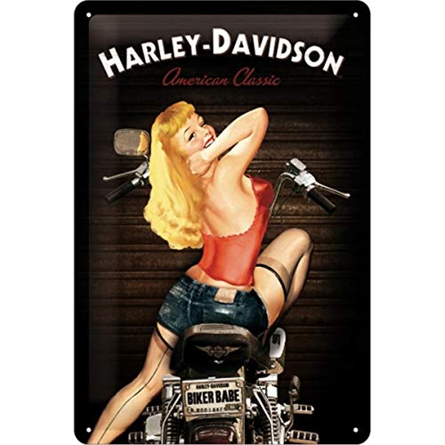 Nostalgic-Art Harley Davidson Biker Babe Placa Decorativa, Metal, Negro, 20 x 30 cm