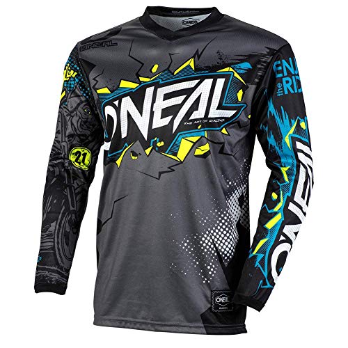 O'Neal | Camiseta de Motocross Manga Larga | MX MTB Mountainbike Enduro | Protección para los codos cosidos, cuello en V, material transpirable | Element Youth Jersey Villain | Niños | Gris | Talla M