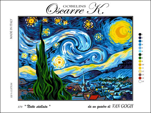 Oscarre K. gobelins Krainer Kit para Bordar Cañamazo Estampado para Medio Punto Van Gogh's Starry Night 23x30 Cod K70