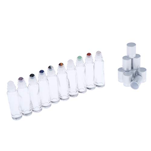 P Prettyia 10 Pcs 10ml Claro Botellas de Rodillos de Piedras Preciosas para Aceites Esenciales Líquidos de Perfume