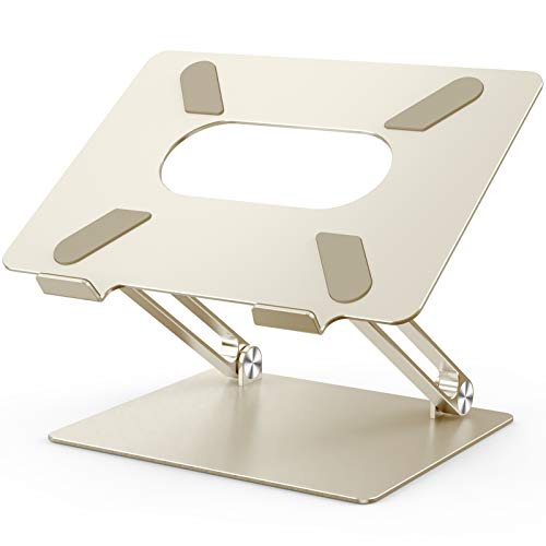 POVO Soporte de Portátil, Ajustable Aluminio Soporte para Laptop Portátil Soporte Ordenadores para Todos Los Portátiles 11-17 Pulgadas (Oro)