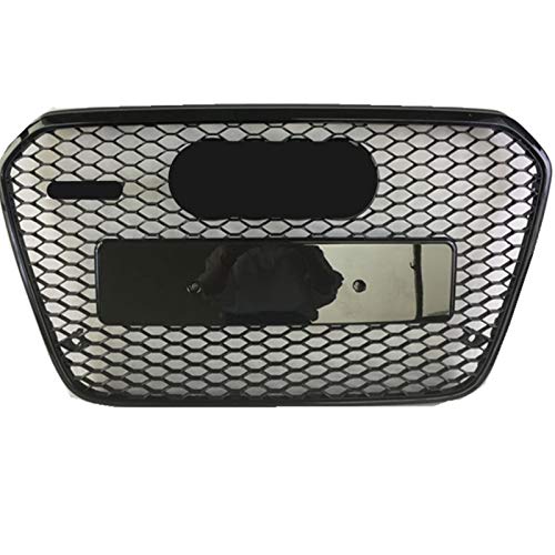 Rejillas Delanteras para RS6 Style Front Sport Hex Mesh Honeycomb Hood Grill Negro para Au-di A6 / S6 C7 2012 2013 2014 2015 Accesorios De Estilo De Coche (Color : Black Emblem)