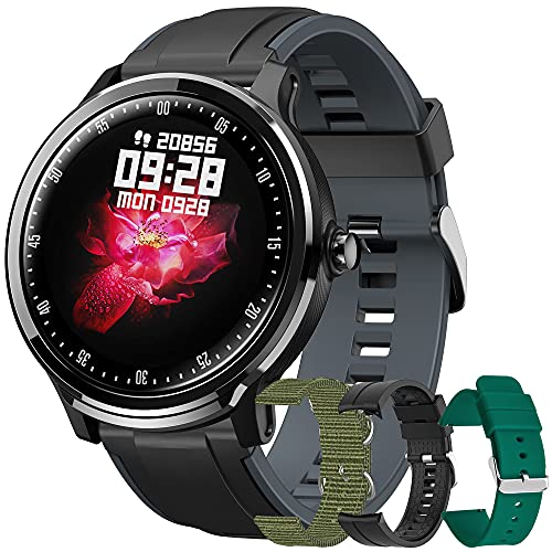 Reloj Inteligente Hombres Smartwatch de Pantalla Táctil Ccompleta Impermeable IP68, Pulsera de Actividad Inteligente con 8 Deportes, Pulsómetro,GPS,Caloría,4 Correas, Compatible con Android iOS (Gris)