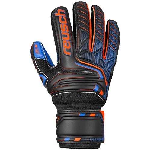 Reusch Attrakt SG Extra Finger Support Junior - Guantes de Portero para niños, Color Negro, Naranja y Azul Oscuro, 7