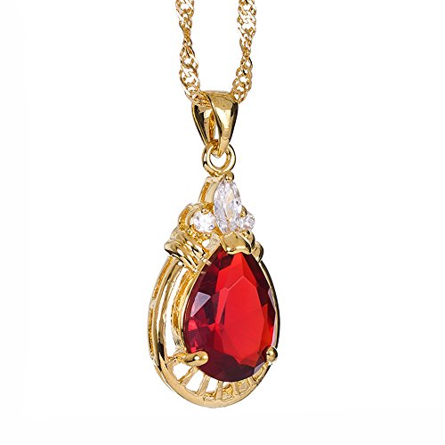 Rizilia Colgante con 45cm(18") Cadena y Corte de Pera Piedras Preciosas Circonita CZ [Rubí Rojo] en 18K Chapado en Oro Amarillo, Elegancia Moderna Sencillo