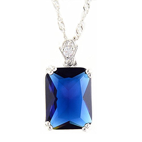 Rizilia Colgante con 45cm(18") Cadena y Corte Rectangular Piedras Preciosas Circonita CZ [Zafiro Azul] en 18K Chapado en Oro Blanco, Elegancia Moderna Sencillo