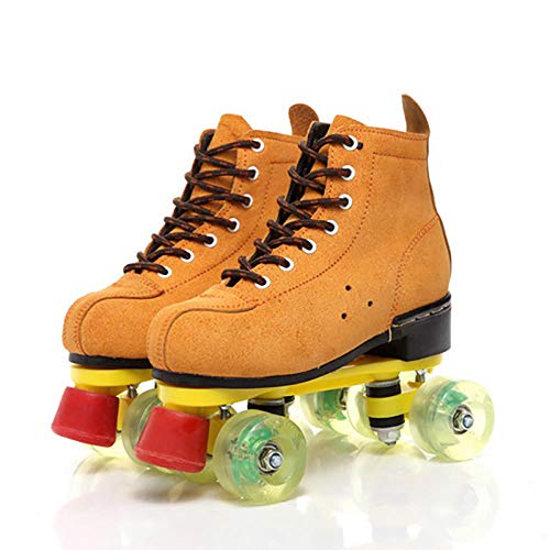 Rubyurphy Quad Skates Patines Patinaje, Zapatos de Patinaje de Cuero Ajustables, Zapatos Deportivos, Regalo de cumpleaños para niños(Amarillo, 37)