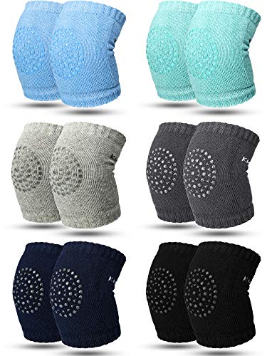 SATINIOR 6 Pares de Rodillera de Gatear Protector de Rodilla de Bebé Antideslizantes Calentador de Pierna de Niños Pequeños (Negro, Verde, Gris, Gris Oscuro, Azul, Azul Oscuro)