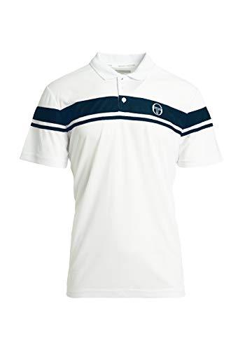 Sergio Tacchini Polo para Hombre Young Line Pro, Color Blanco/Azul Marino, XL