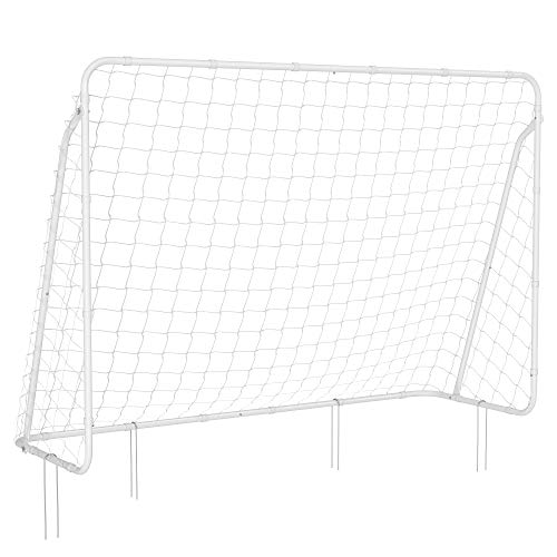 SONGMICS Portería de Fútbol para Niños, Red de fútbol, Montaje Rápido, para Jardín, Patio, Parque, Playa, Tubos de Hierro, Red de PE, Blanco SZQ215W01