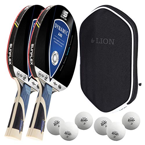 Sunflex Dynamic A40 - Juego de 2 raquetas de ping pong + funda + 2 x 3 pelotas de ping pong | ITTF SX+