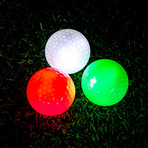 THIODOON Bolas de Golf Luminoso LED de Iluminación de Golf para la Práctica Nocturna de Larga Distancia Brillantes Intermitentes Deportes 6 Colores Para su Elección (Paquete de 3: rojo, verde, blanco)