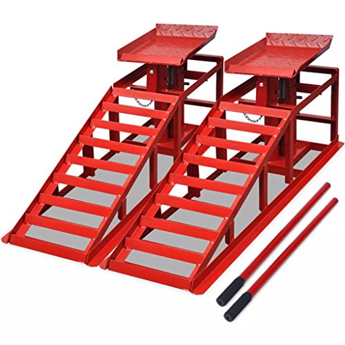 Tidyard Set de 2 Rampas para Coches Rampas para Vehículos Rampa para Moto Elevador de Coches para Reparar Acero Rojo 115x32x31cm