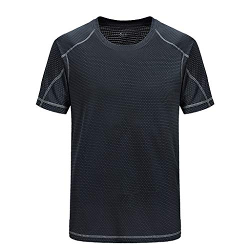 TUDUZ Camisetas Hombre Manga Corta Top Transpirable y de Secado Rápido Camisa Casual de Cuello Redondo Ropa Deportiva (B-Gris Oscuro L)