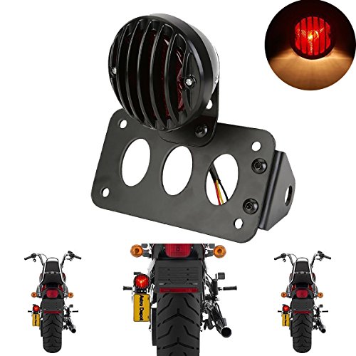 TUINCYN Luz trasera roja de la motocicleta con motocicleta negra de servicio pesado 12V Interruptor de freno de marcha Indicadores de luces intermitentes Luces con soporte de matrícula