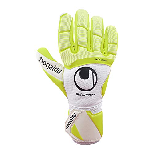 Uhlsport Pure Alliance Supersoft Hn Guantes de Portero, Hombre, Blanco/ Amarillo Fluor/ Neg, 10