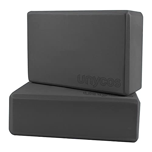 unycos - 2 Bloques de Espuma EVA de Alta Densidad para Apoyar y Profundizar Las Poses, Mejorar la Fuerza y Ayudar en el Equilibrio y la Flexibilidad. 23 cm x 15 cm x 7.5 cm (Gris)