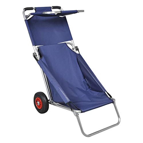 vidaXL Carretilla Portable de Playa, Silla, Mesa, Tres en uno, Azul