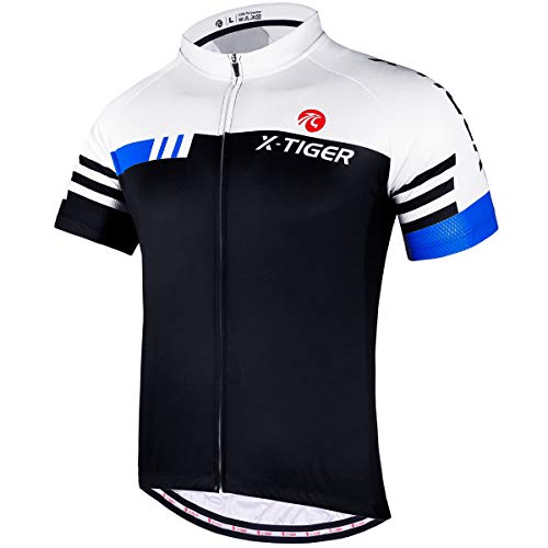 X-TIGER Camisetas de Ciclismo para Hombre,Camiseta Corta,Top de Ciclismo,Jerseys de Ciclismo, Ropa de Ciclismo, Mountain Bike/MTB Shirt, Transpirable y Que Absorbe El Sudor, Secado Rápido (M,Azul