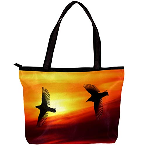 Xingruyun Mujer Bolsos de mano Tela de Sarga bolsos de hombro Bolsos totes Bolsos bandolera Shoppers Bolsa de playa Paloma puesta de sol 30x10.5x39cm