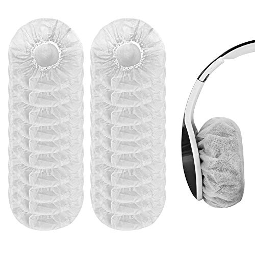 Yizhet Fundas para Auriculares Desechables, 100 Piezas Fundas para Auriculares Elásticas Cubierta de Auriculares Protector de Almohadillas a Prueba de Polvo para Auriculares de 8,5 a 11cm (Blanco)