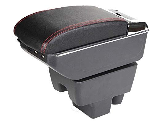 ZDNB Consola De Brazo Central De La Caja del Reposabrazos del Coche para Skoda para Reposabrazos De Coche De Doble Capa De Hilo Rojo Rápido Reposabrazos Central De Conseole con Puertos USB Funció