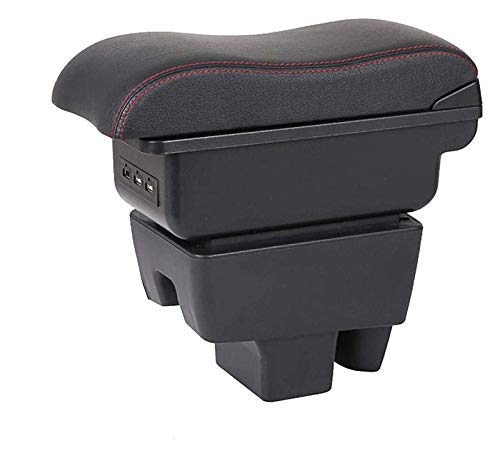 ZDNB Consola del Brazo Central De La Caja del Reposabrazos del Coche para Skoda Rapid Curved Red Thread Reposabrazos De Coche De Doble Capa Center Conseole Reposabrazos con 3 Puertos USB Función