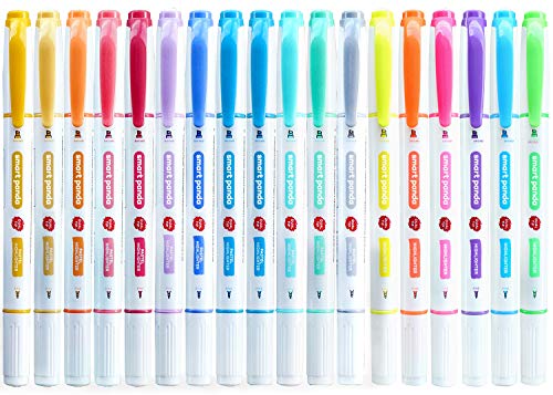 18 Subrayadores Color Pastel de SmartPanda – Rotuladores Fluorescentes de Dos Puntas, Gruesa y Fina – Juego de 18 Colores Variados