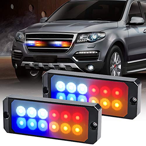 2pcs-12LEDS Emergencia Peligro Estroboscópico Intermitente Luz Barra de luz-Universal para 12-24V Coche Vehículo Camión Remolque Caravana Motocicleta Van-blanco + ámbar + rojo + azul