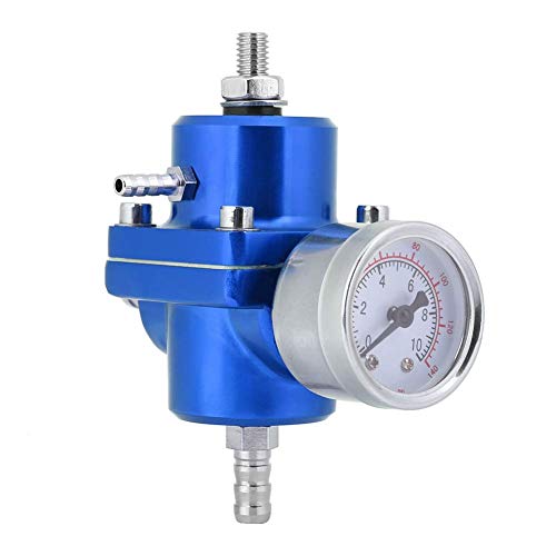 Aluminum Car Fuel Pressure Regulator Gauge + Hose Kit 0-140 PSI Adjustable Universal Accessory Blue