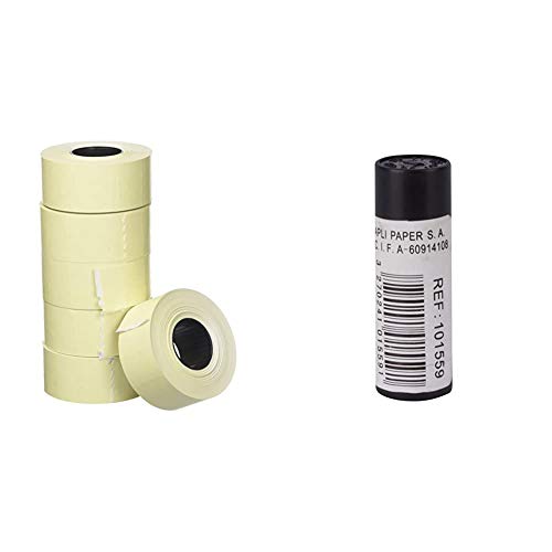 APLI 100917 - Pack de 6 rollos para etiquetadora, color blanco, 26 x 16 mm + 101559 - Recambio rollo tinta para máquina etiquetadora de 2 líneas