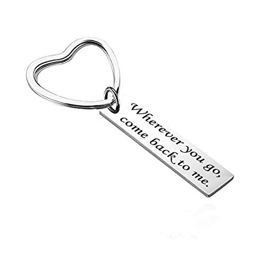 AueDsa Llavero de Hombre Acero Inoxidable Placa Militar Grabado Wherever You go,Come Back to me. Plata Llavero para Hombre