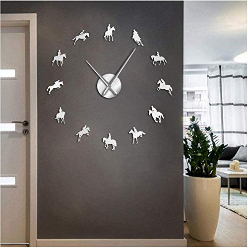 BBNNN 47 pulgadasRiding Sports 3D DIY Reloj de Pared Modern Sports Competition Acrílico Espejo Reloj Decoración (Plata)