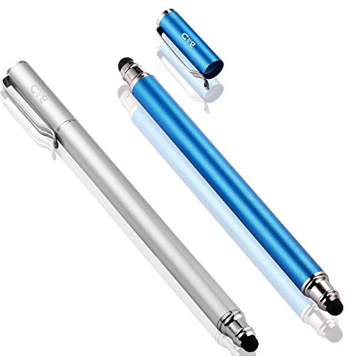 B&D (2 Piezas) [Nuevo actualizado] [0.18-Inch Small Punta Series] 2-en-1 Bolígrafos Digitales/Lápiz Capacitivo 5.5-Inch L con 10 Puntas de Goma de Recambio. (Azul/Plata)