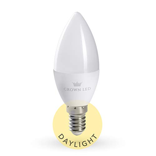 CROWN LED Bombilla de luz diurna de espectro completo | Luz diurna simulada | regulable, E14 7W | 230V | DL02 | aprox. 10.000 LUX a una distancia de 0,1 metros | Clase de energía A+